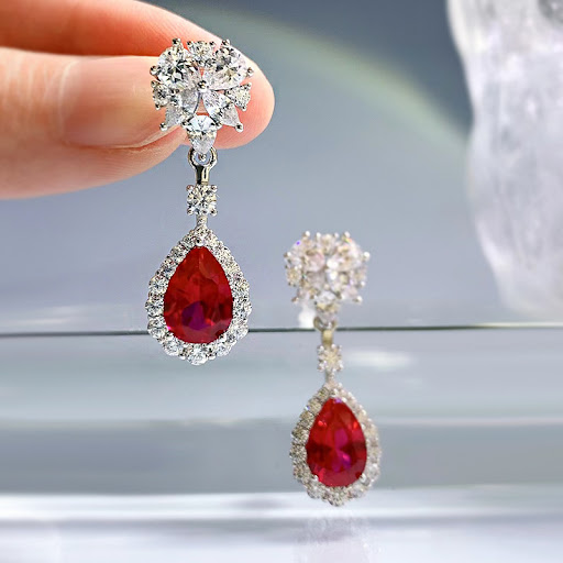Title 4, Sterling Silver Simulation Ruby Long Earrings E...