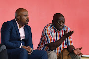 TS Galaxy owner Tim Sukazi and TS Galaxy coach Dan “Dance” Malesela during the GladAfrica Championship match between Pretoria University FC and Ajax Cape Town at ABSA Tuks Stadium on December 10, 2019 in Pretoria, South Africa.