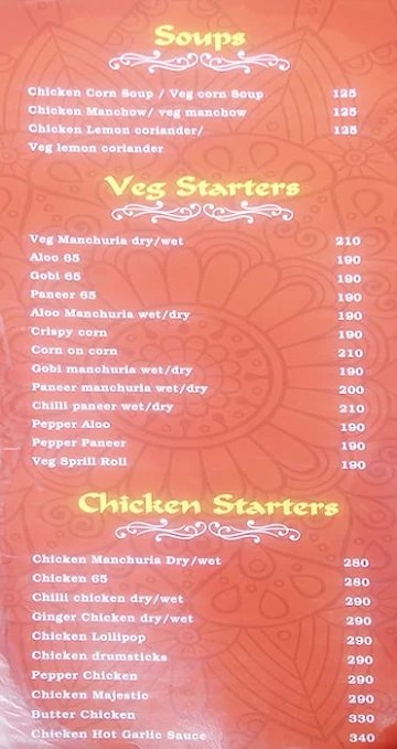 Zafar's Fine Dine menu 
