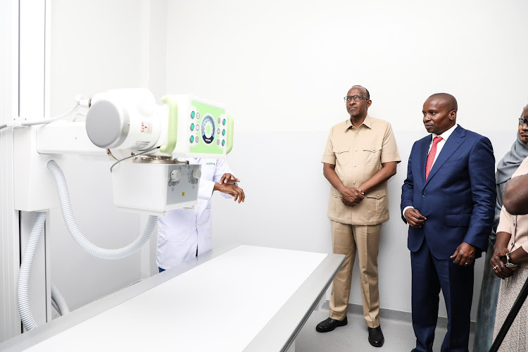 Defence CS Aden Duale and his Interior and National Administration counterpart Prof Kithure Kindiki inspect the Kenya Prisons Service Wanini Kireri Magezera Level IV Hospital on may 17, 2024.