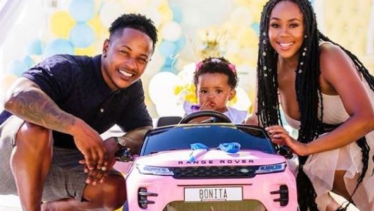 Priddy Ugly with his daughter Afrika and wife Bontle Modiselle.