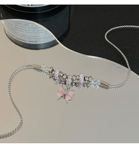 Title 7, Y2g Bowknot Beaded Thread Necklace, an elegant ...