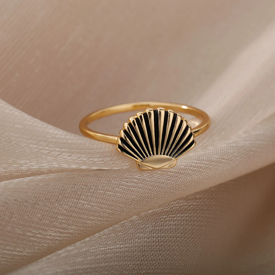 Bague rétro en forme de coquillage, plaquée or 18 carats. Tendance mode. Offrez un look élégant et vintage. Le cadeau idéal pour elle.