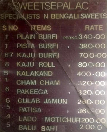 Sweets Palace menu 