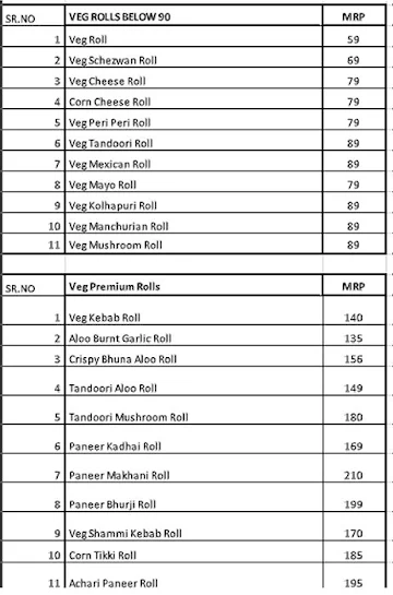 Yum Rolls menu 