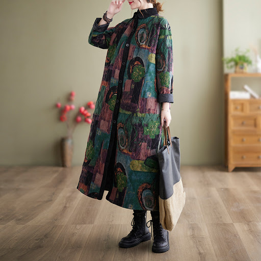 Title 3, New Vintage Ethnic Print Loose Long Sleeve Coat...