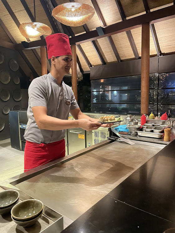 Chef Harish Bisht at the Teppanyaki Grill at Fushifaru.