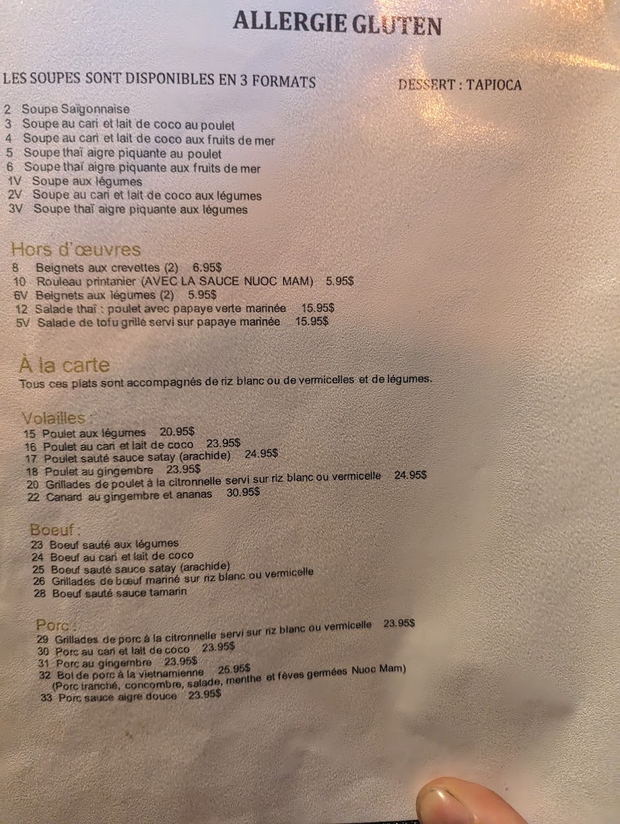 Au Coin du Vietnam gluten-free menu