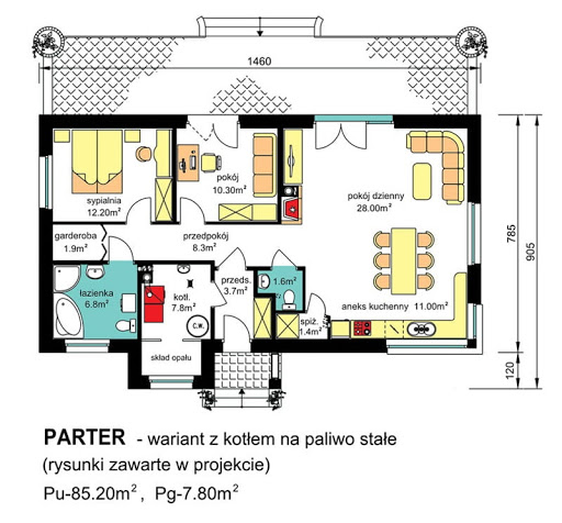 BW-39 wariant 4 - Rzut parteru - propozycja adaptacji - kocioł na paliwo stałe