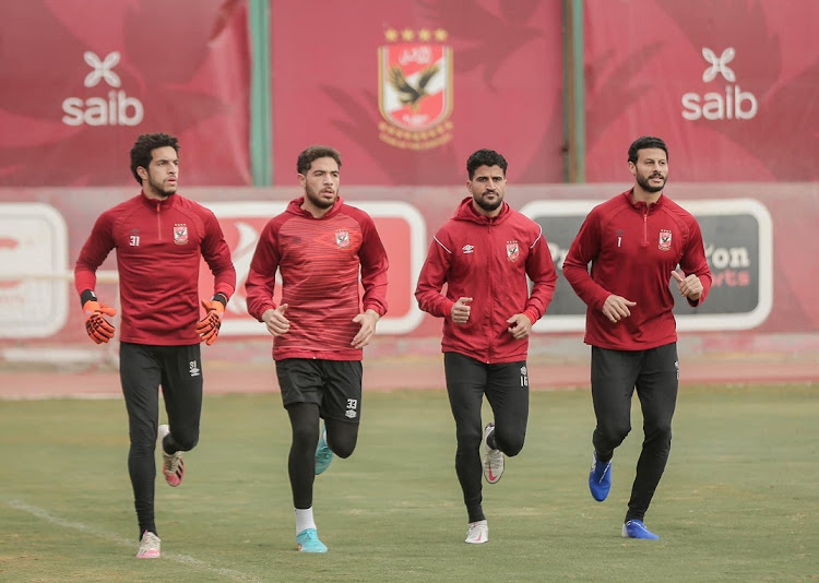 Al Ahly players go through their paces in their closed training camp at the club's headquarters in Zamalek, Cairo ahead of their Caf Champions League match against Mamelodi Sundowns at Al Salam Stadium on Saturday.