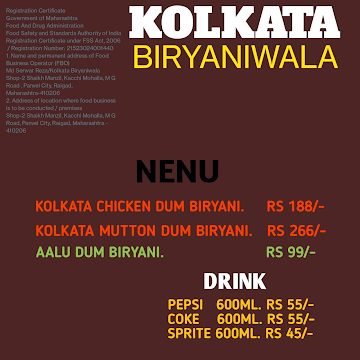 Kolkata Biryani Wala menu 