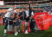 Moeneeb Josephs and Daine Klate of Bidvest Wits celebrates with families as Wits are crowned the 2016/2017 Absa Premiership Champions. It was Wits' first and only league championship but Klate won two other trophies with the now extinct students.