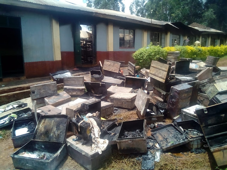 The property, which got charred in the fire incident at Ober Boys Secondary School in Kabondo East on Monday, August 29.