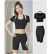 Bộ Quần Áo Tập Gym Áo Croptop Có Mút Đệm, Chốt Gài Nâng Ngực Và Quần Dài Ôm Body, Tôn Dáng