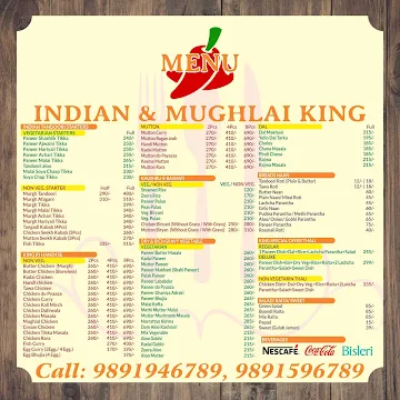 Indian & Mughlai King menu 