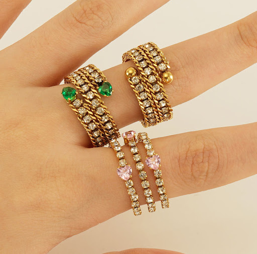 Title 6, Stainless Steel 18K Full Diamond Multilayer Rin...