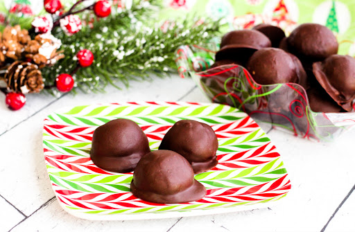 Chocolate Chip Cookie Dough Truffles on a plate.