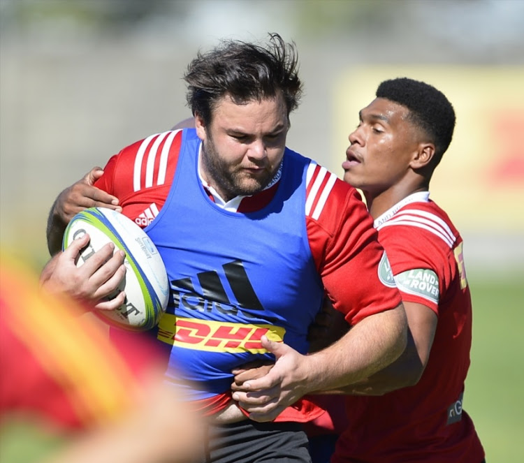Frans Malherbe and Damian Willemse during the DHL Stormers training session at High Performance Centre on April 30, 2018 in Cape Town, South Africa.