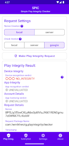 Screenshot SPIC - Play Integrity Checker