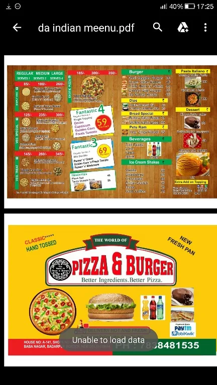 The World Of Pizza And Burger menu 