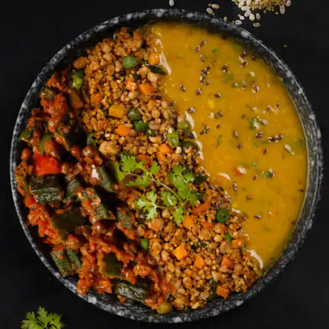 Dal Tadka, Bhindi Chana & Millet Pulao