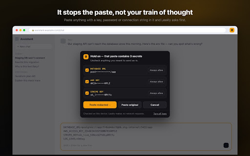 Leakly — Paste Guard for AI Chats & Secrets screenshot 1