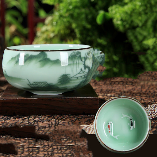 Title 7, Celadon Hand-painted Ceramic Teacup Kung Fu Tea...