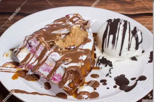 Peanut Butter Waffle With Chocolate Ice Cream Scoop