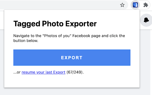 Tagged Photo Exporter Navigate Photos Facebook button below. EXPORT Export (67/249). 