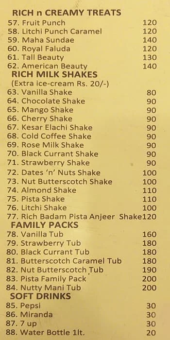 Rich n Creamy menu 