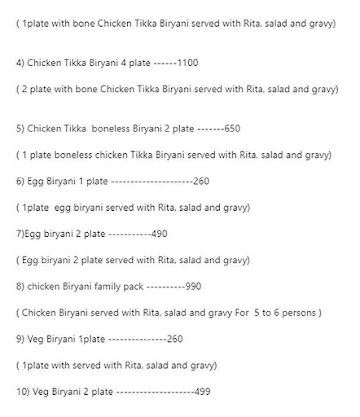 Lajawab Thalis & Biryani menu 