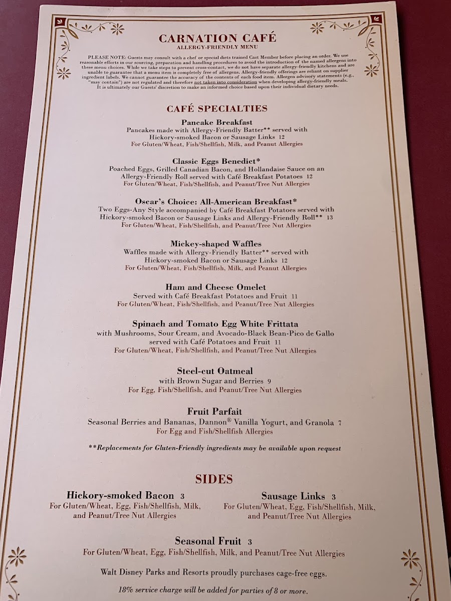 Carnation Cafe gluten-free menu