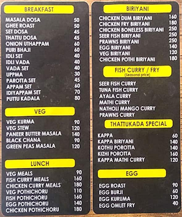 Malabar Thattukada menu 