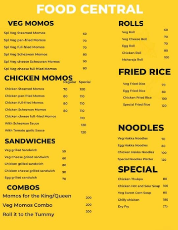 Food Central menu 