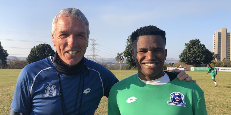 Coach Ernst Middendorp and Leletu Skelem at the club's training grounds.