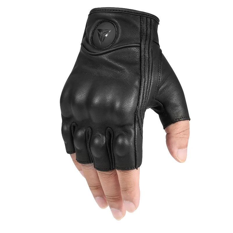 Guantes de medio dedo para moto cuero, transpirables y cuatro estaciones. Ideales para carreras y conducción segura, equipo para hombre.