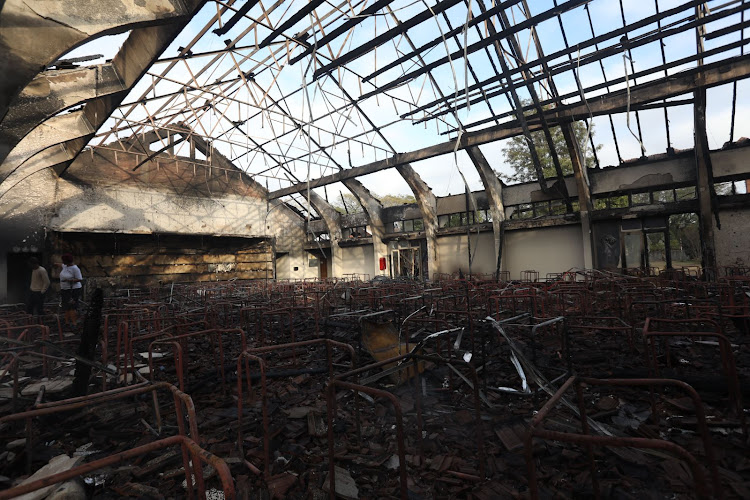 The shell of a burnt out examination hall at the University of KwaZulu-Natal Pietermaritzburg campus.