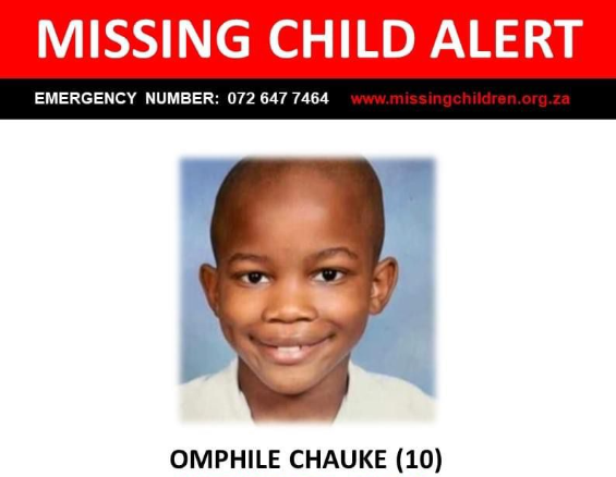 A search is on for Omphile Chauke, 10, who went missing on Sunday.