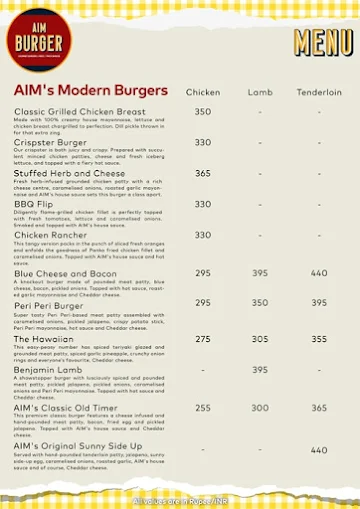 Aim Burger menu 