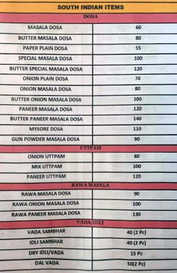 Ravi Dosa Corner menu 