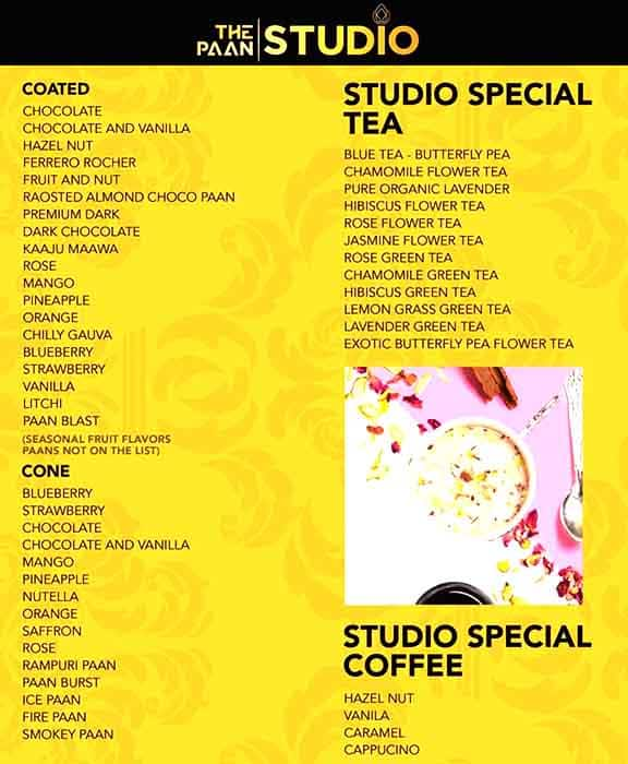 The Paan Studio menu 