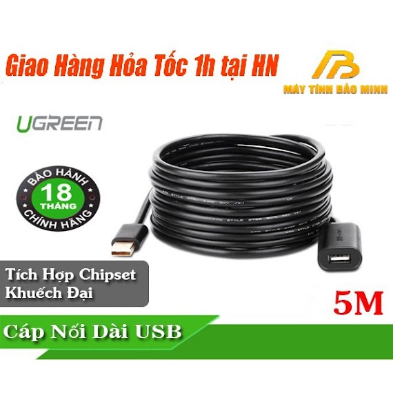 Dây Usb 2.0 Nối Dài 5 Mét Có Chip Khuếch Đại Ugreen 10319 - Hàng Chính Hãng