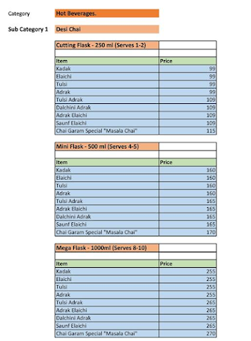 Chai Garam Cafe menu 