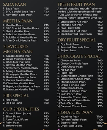 Banarasi Paan Cafe menu 