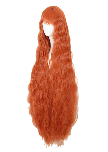 Title 3, Cos Wig Orange 120cm Corn Scalding. Long, vibra...