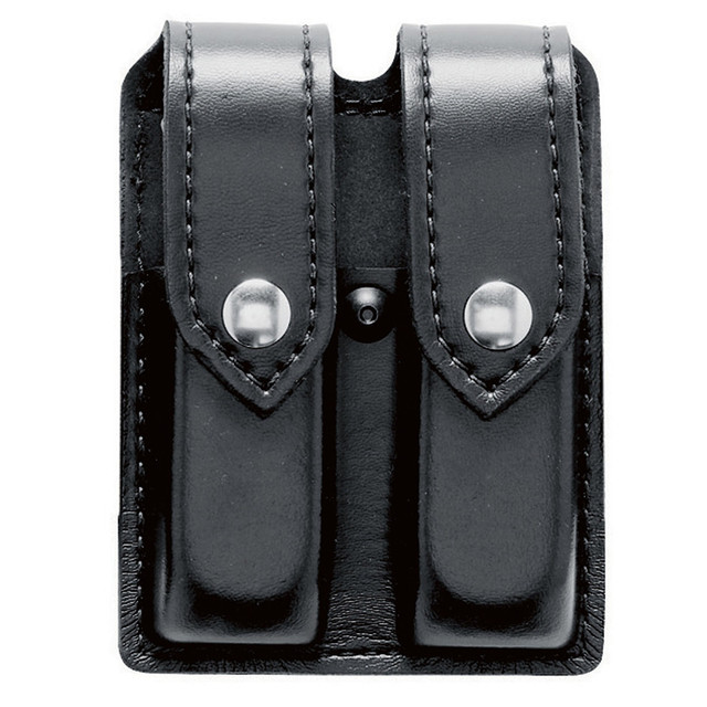 Black magazine holster with silver clasp closings - SAFARILAND MODEL 77 DOUBLE MAGAZINE POUCH