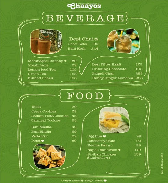 Chaayos Chai+Snacks=Relax menu 