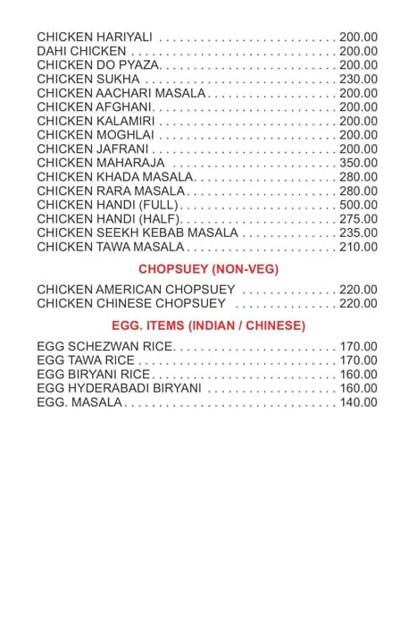 Hotel Ashirwad menu 