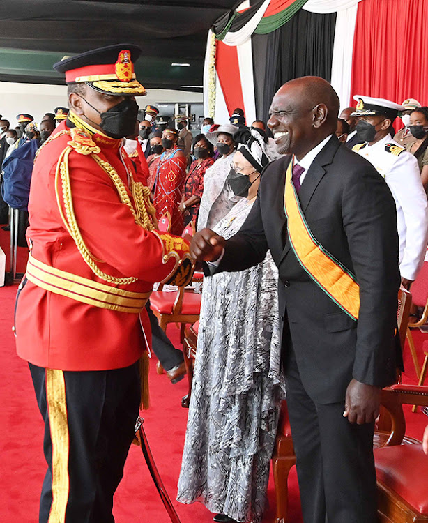 President Uhuru Kenyatta and Deputy President William Ruto during the 57th Jamhuri Day national celebrations at Uhuru Gardens in Nairobi.