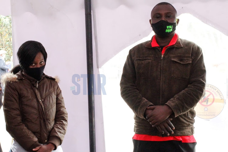 Patrick Rading and Janet Magoma appear before magistrate Bernard Ochoi on June 17,2020. They were charged with taking CCTV footage of the President while in the CBD.